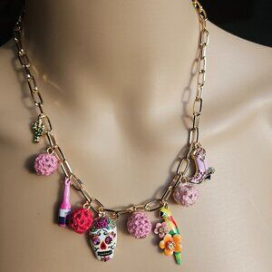 Betsey Johnson Sugar Head Mixed Charm Frontal Necklace